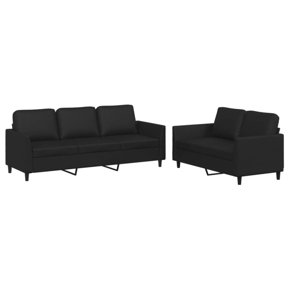 vidaXL Set de canapele cu perne, 2 piese, negru, piele ecologică