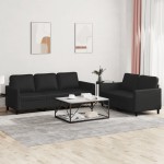 vidaXL Set de canapele cu perne, 2 piese, negru, piele ecologică vidaXL Set de canapele cu perne, 2 piese, negru, piele ecologică
