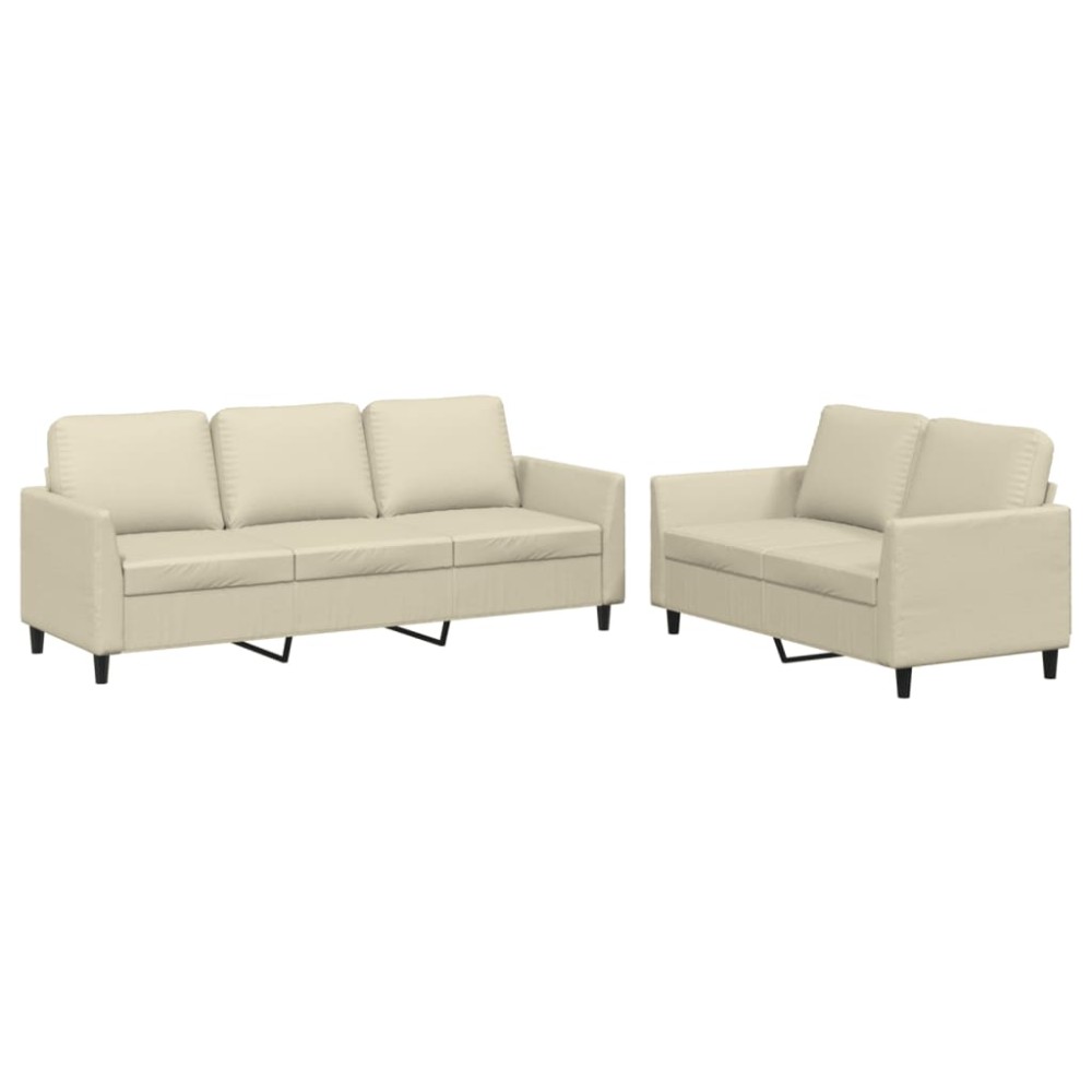 vidaXL Set de canapele cu perne, 2 piese, crem, piele ecologică