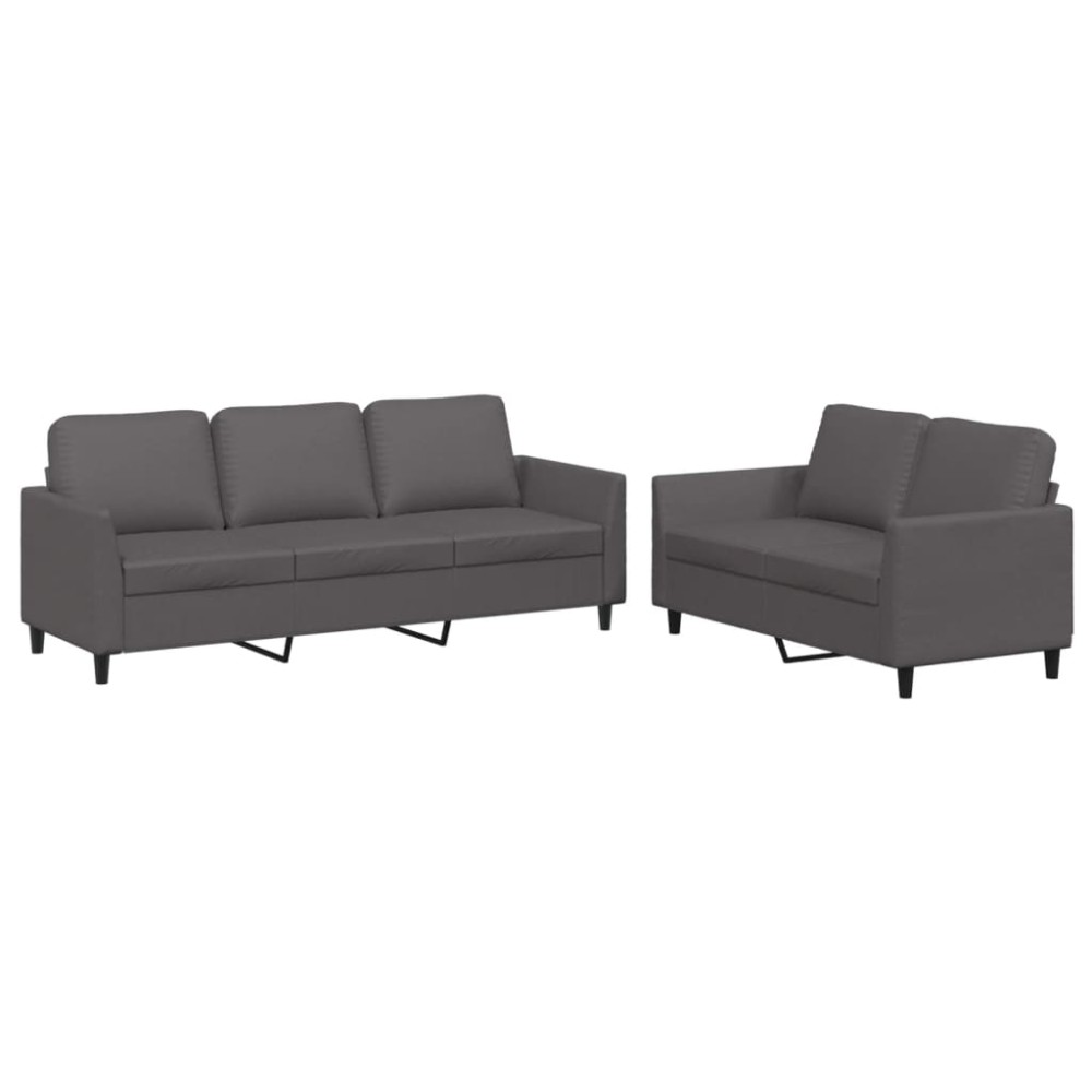 vidaXL Set de canapele cu perne, 2 piese, gri, piele ecologică