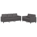 vidaXL Set de canapele cu perne, 2 piese, gri, piele ecologică