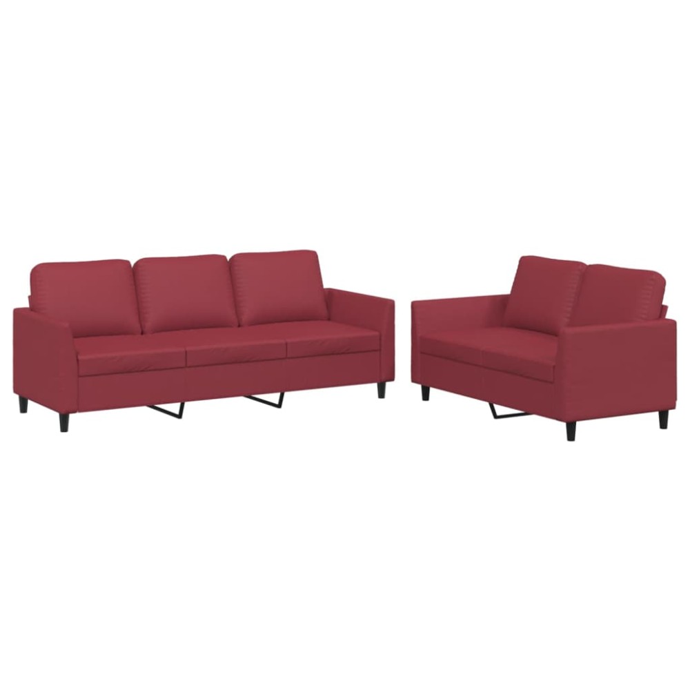 vidaXL Set de canapele cu perne, 2 piese, roșu vin, piele ecologică