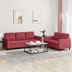 vidaXL Set de canapele cu perne, 2 piese, roșu vin, piele ecologică vidaXL Set de canapele cu perne, 2 piese, roșu vin, piele ecologică
