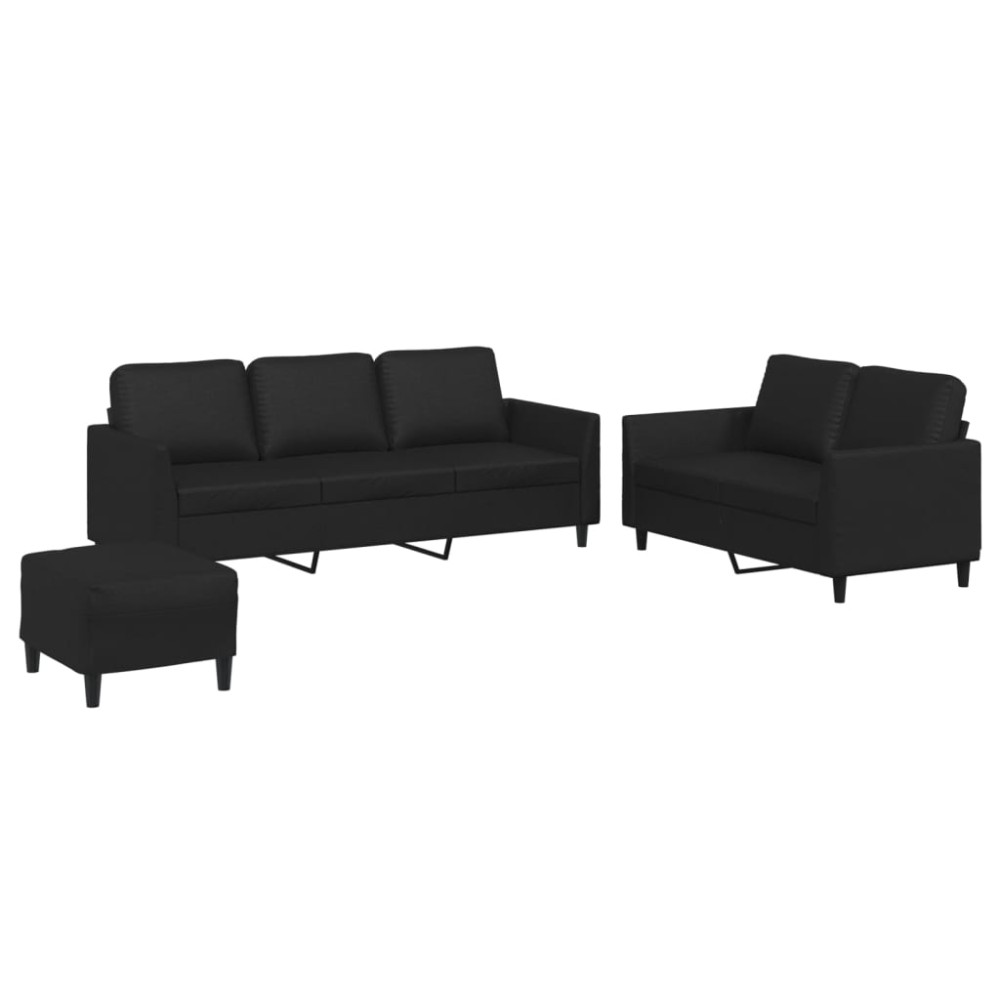 vidaXL Set de canapele cu perne, 3 piese, negru, piele ecologică