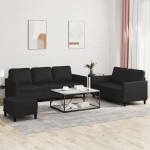 vidaXL Set de canapele cu perne, 3 piese, negru, piele ecologică vidaXL Set de canapele cu perne, 3 piese, negru, piele ecologică