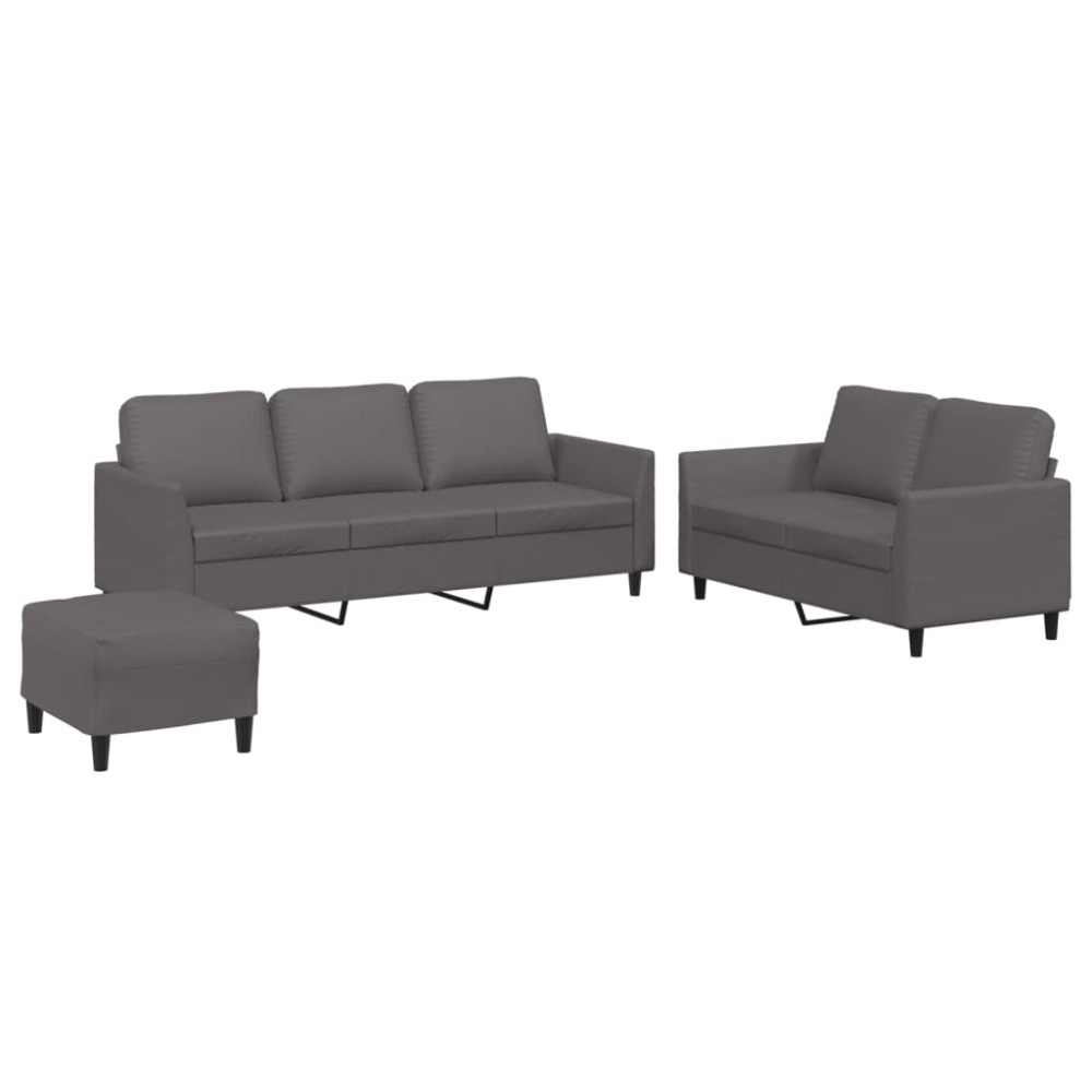 vidaXL Set de canapele cu perne, 3 piese, gri, piele ecologică
