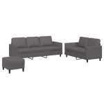 vidaXL Set de canapele cu perne, 3 piese, gri, piele ecologică vidaXL Set de canapele cu perne, 3 piese, gri, piele ecologică