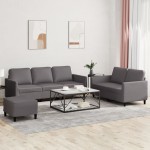 vidaXL Set de canapele cu perne, 3 piese, gri, piele ecologică vidaXL Set de canapele cu perne, 3 piese, gri, piele ecologică