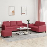 vidaXL Set de canapele cu perne, 3 piese, roșu vin, piele ecologică vidaXL Set de canapele cu perne, 3 piese, roșu vin, piele ecologică