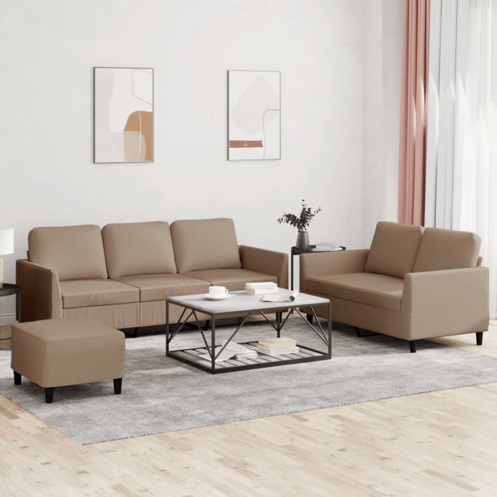 vidaXL Set de canapele cu perne, 3 piese, cappuccino, piele ecologică