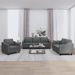 vidaXL Set de canapele cu perne, 3 piese, gri închis, textil vidaXL Set de canapele cu perne, 3 piese, gri închis, textil