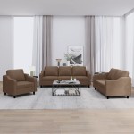 vidaXL Set de canapele cu perne, 3 piese, maro, textil vidaXL Set de canapele cu perne, 3 piese, maro, textil