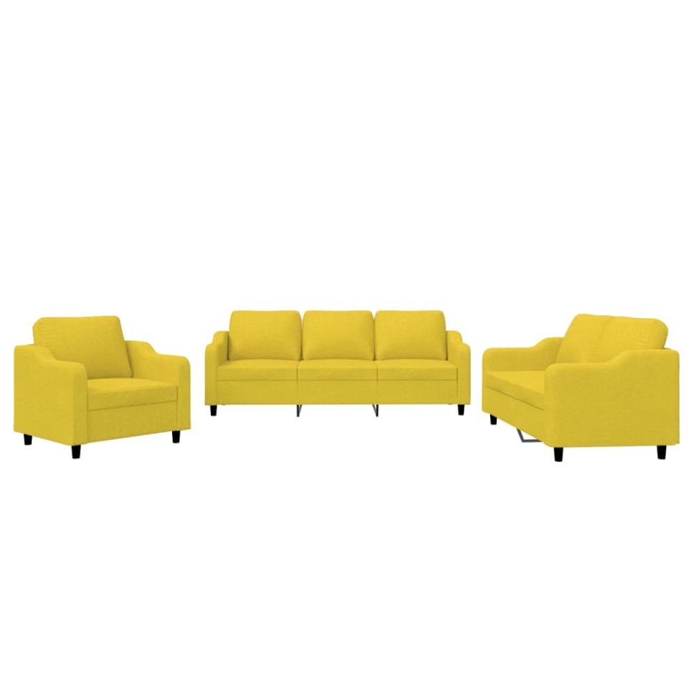 vidaXL Set de canapele cu perne, 3 piese, galben deschis, textil
