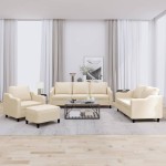 vidaXL Set de canapele cu perne, 4 piese, crem, textil
