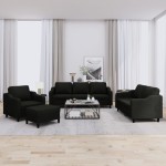 vidaXL Set de canapele cu perne, 4 piese, negru, textil vidaXL Set de canapele cu perne, 4 piese, negru, textil