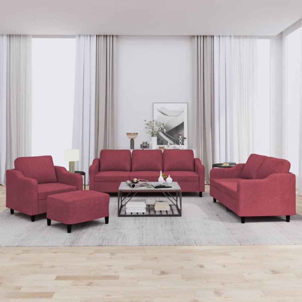 vidaXL Set canapea cu perne, 4 piese, roșu vin, material textil