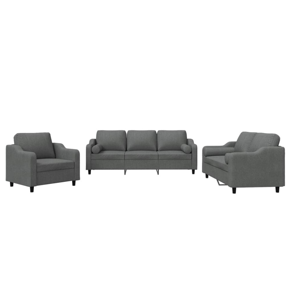 vidaXL Set de canapele cu perne, 3 piese, gri închis, textil