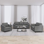 vidaXL Set de canapele cu perne, 3 piese, gri închis, textil vidaXL Set de canapele cu perne, 3 piese, gri închis, textil