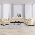 vidaXL Set de canapele cu perne, 3 piese, crem, textil vidaXL Set de canapele cu perne, 3 piese, crem, textil