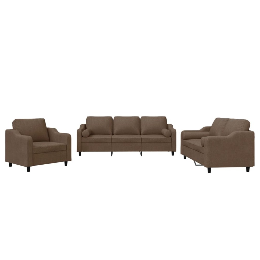 vidaXL Set de canapele cu perne, 3 piese, maro, textil
