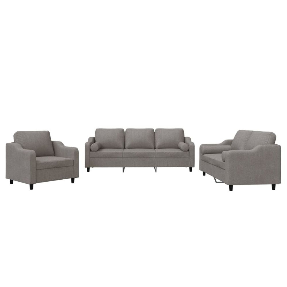 vidaXL Set de canapele cu perne, 3 piese, gri taupe, textil