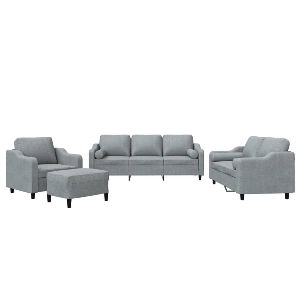 vidaXL Set de canapele cu perne, 4 piese, gri deschis, material textil