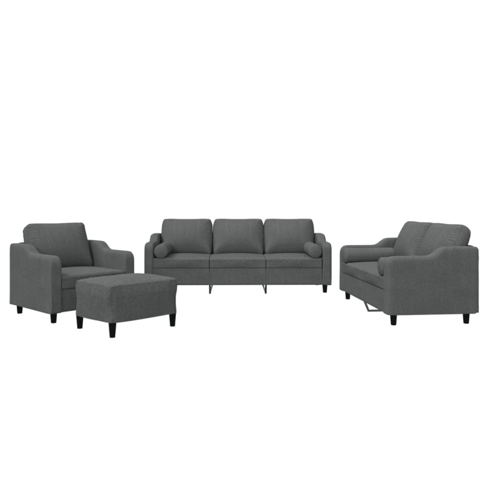 vidaXL Set de canapele cu perne, 4 piese, gri închis, material textil