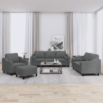 vidaXL Set de canapele cu perne, 4 piese, gri închis, material textil