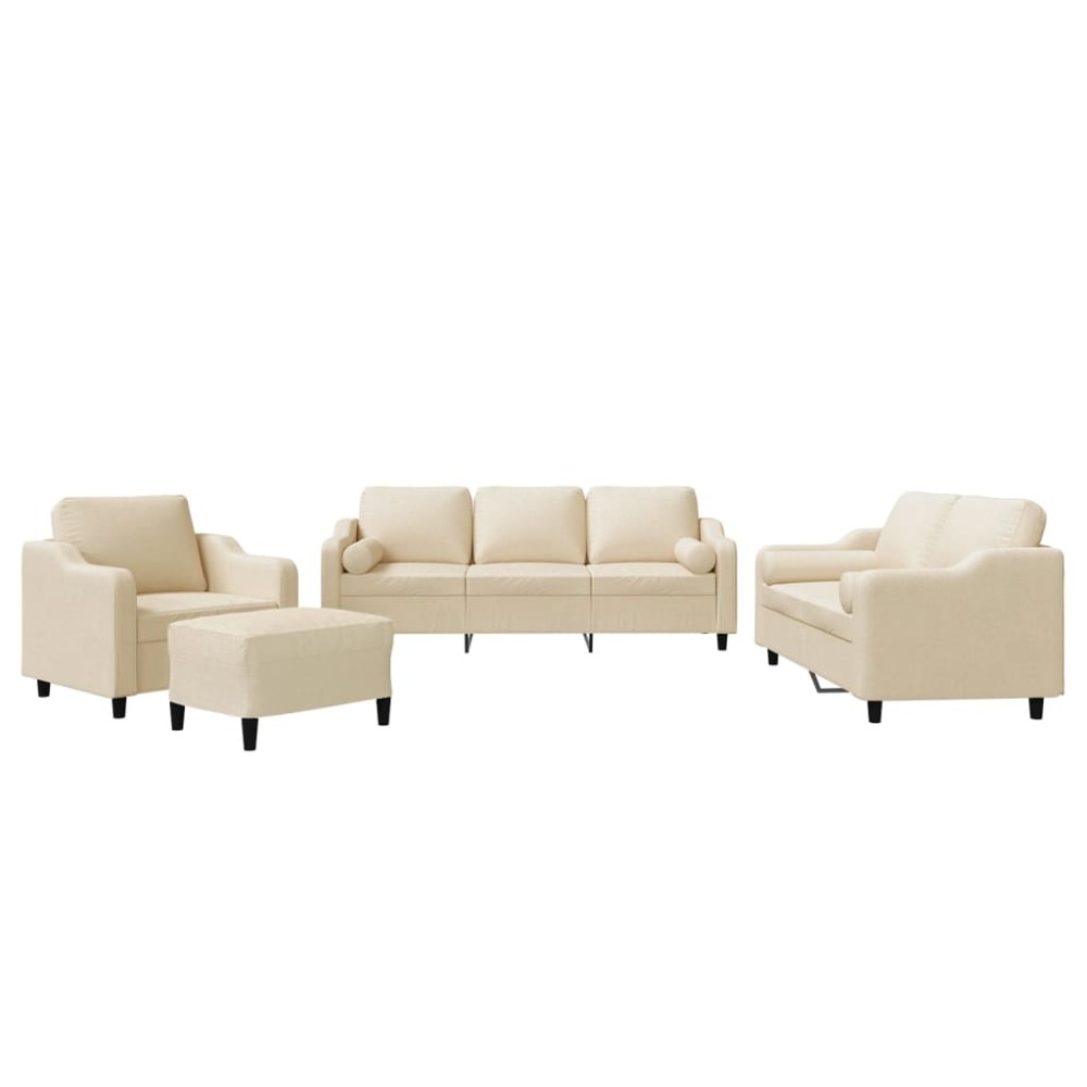 vidaXL Set de canapele cu perne, 4 piese, crem, microfibră