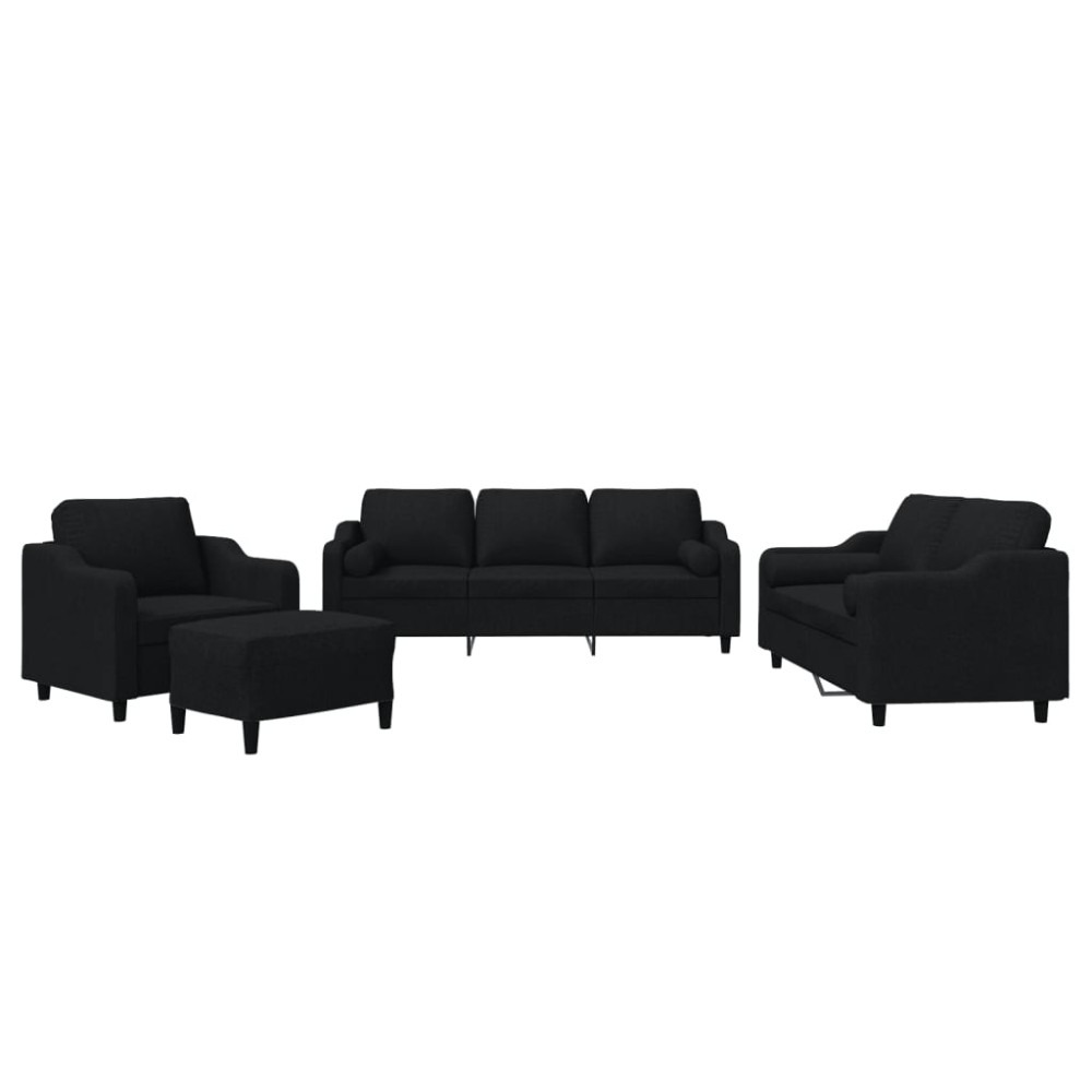vidaXL Set de canapele cu perne, 4 piese, negru, material textil