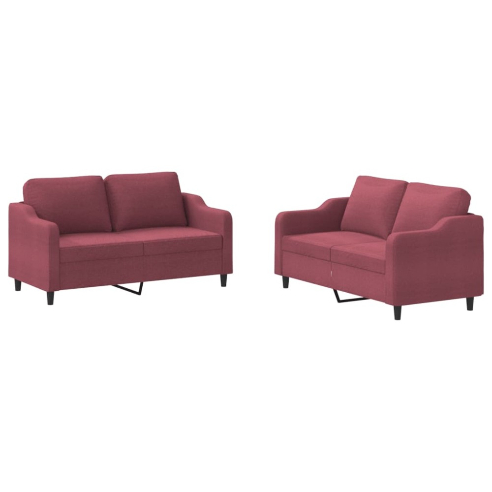 vidaXL Set canapea cu perne, 2 piese, roșu vin, material textil