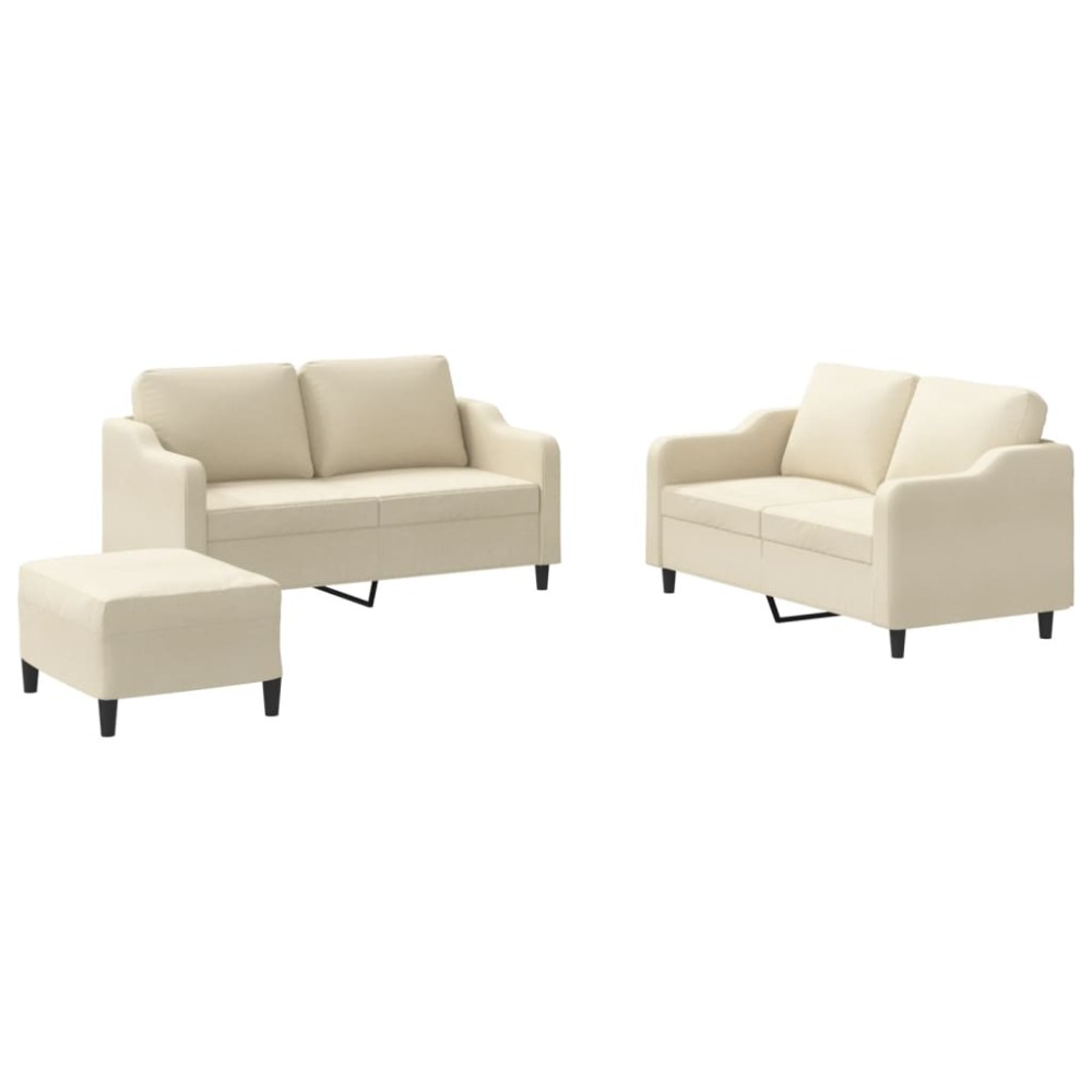 vidaXL Set de canapele cu perne, 3 piese, crem, textil