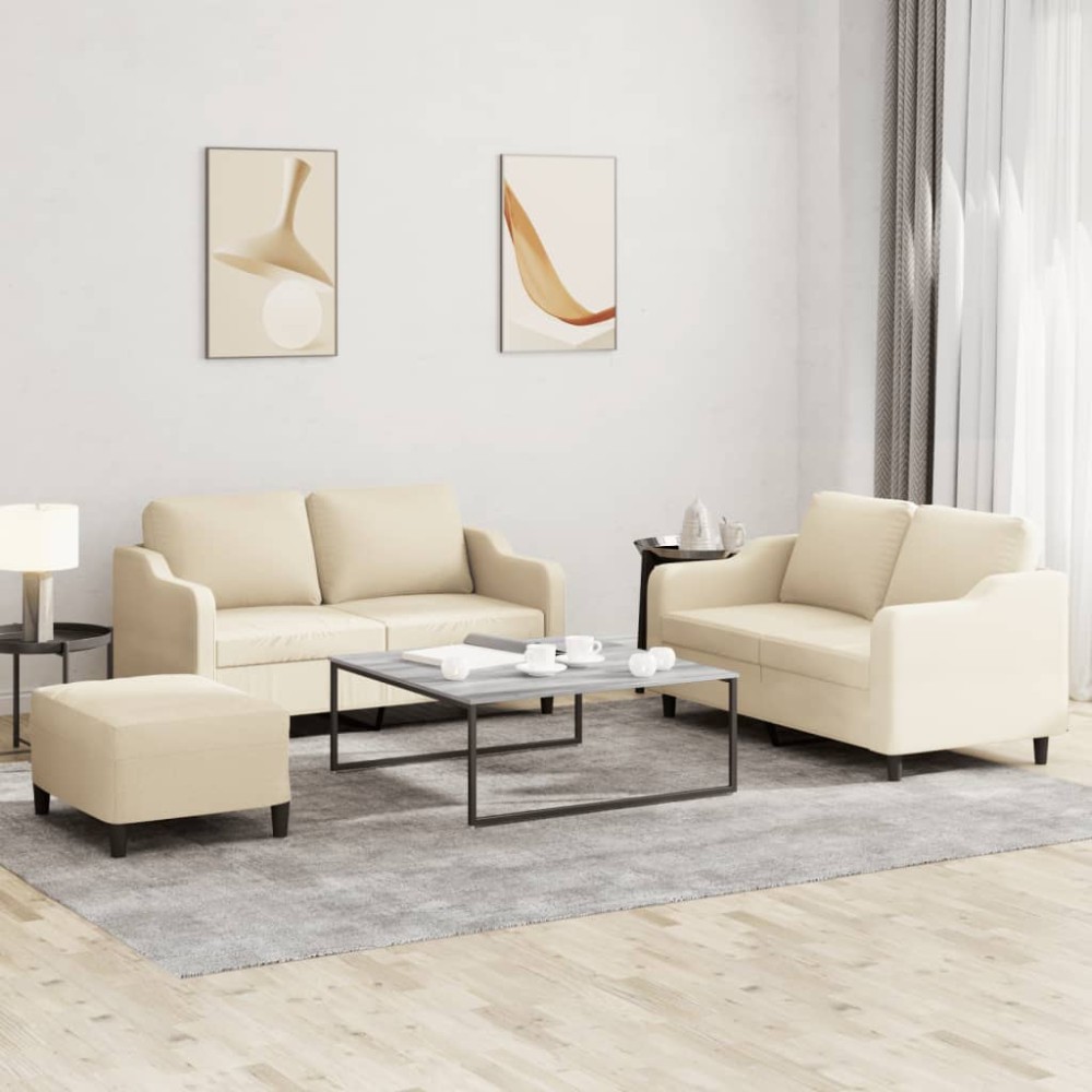 vidaXL Set de canapele cu perne, 3 piese, crem, textil