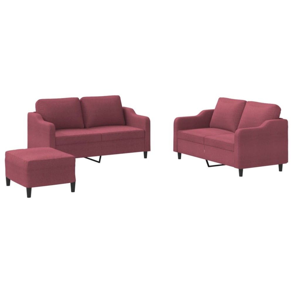 vidaXL Set canapea cu perne, 3 piese, roșu vin, material textil