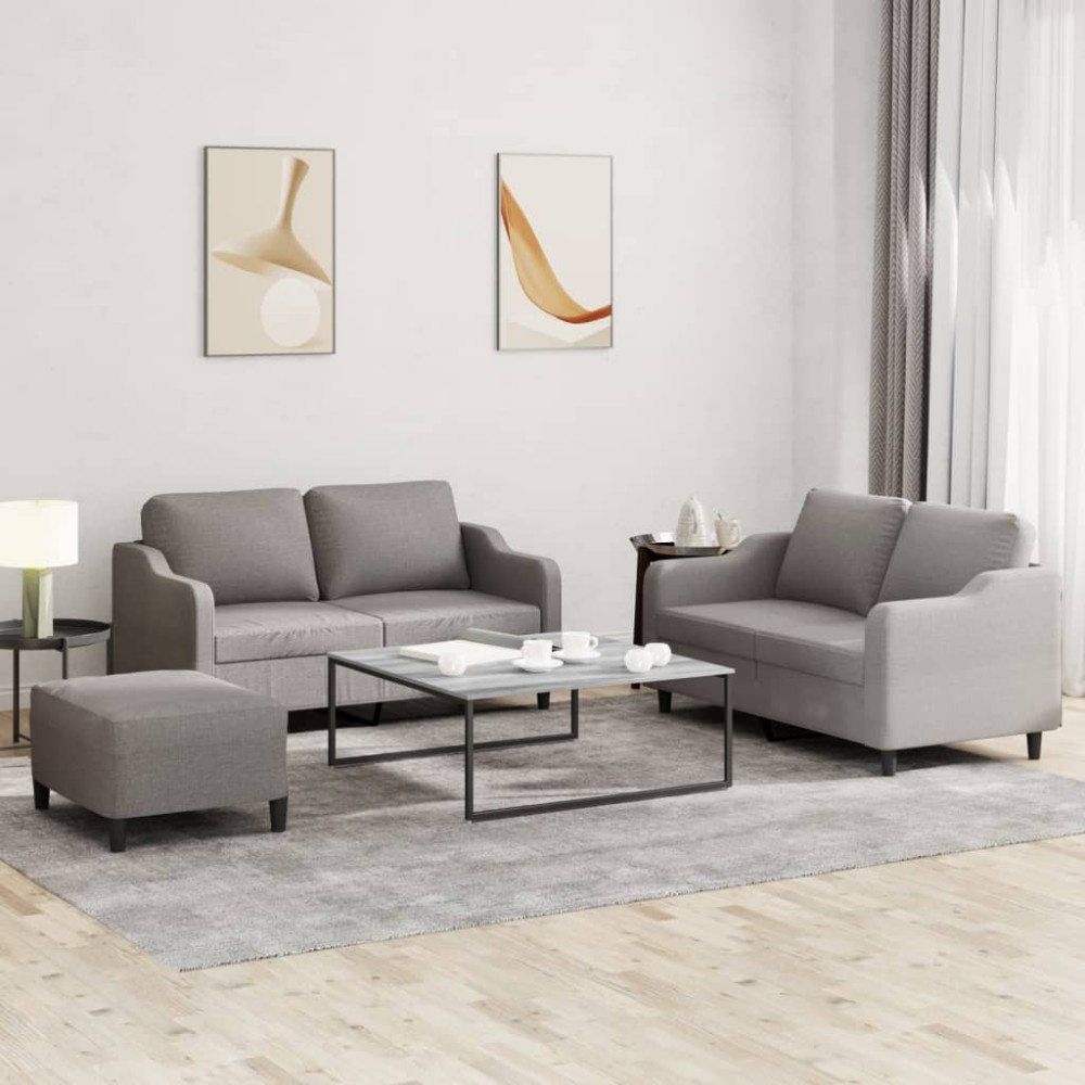 vidaXL Set de canapea cu perne, 3 piese, gri taupe, material textil