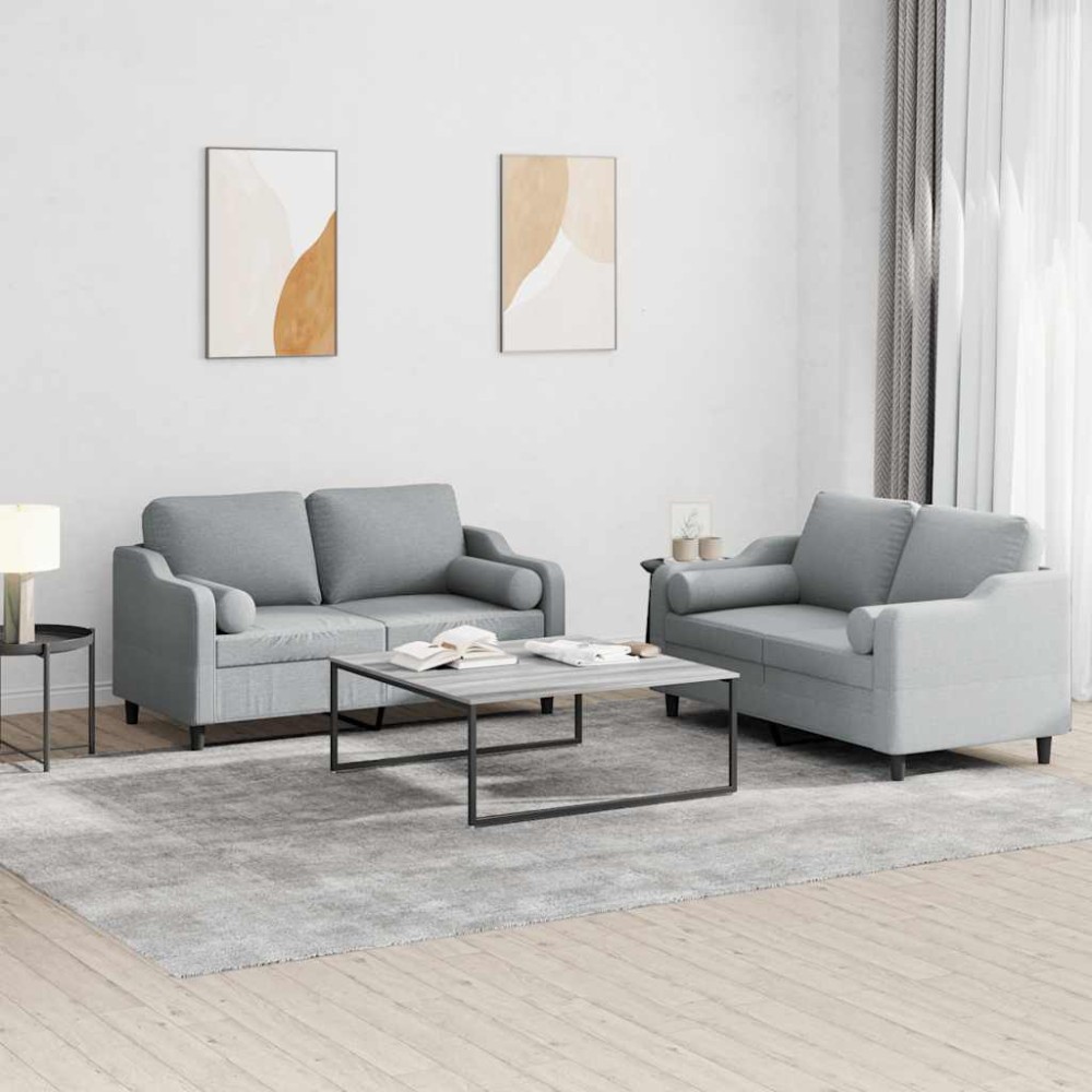 vidaXL Set de canapele cu perne, 2 piese, gri deschis, material textil