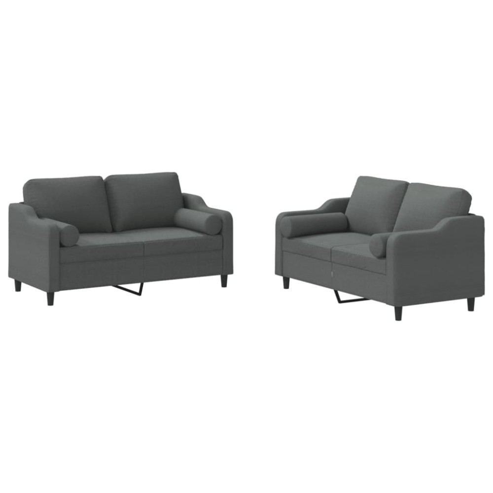 vidaXL Set de canapele cu perne, 2 piese, gri închis, material textil