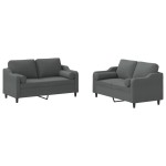 vidaXL Set de canapele cu perne, 2 piese, gri închis, material textil