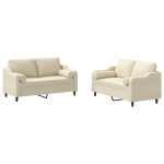 vidaXL Set de canapele cu perne, 2 piese, crem, material textil