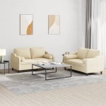 vidaXL Set de canapele cu perne, 2 piese, crem, material textil