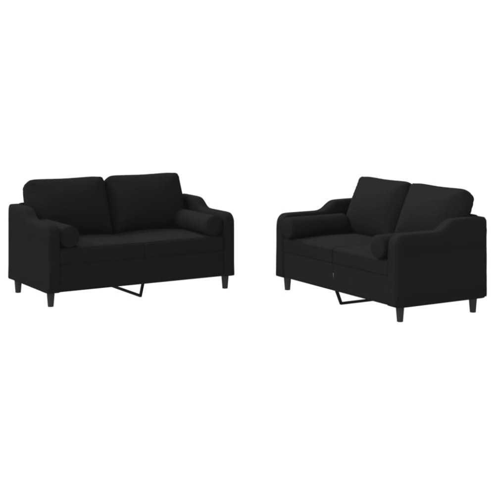 vidaXL Set de canapele cu perne, 2 piese, negru, material textil