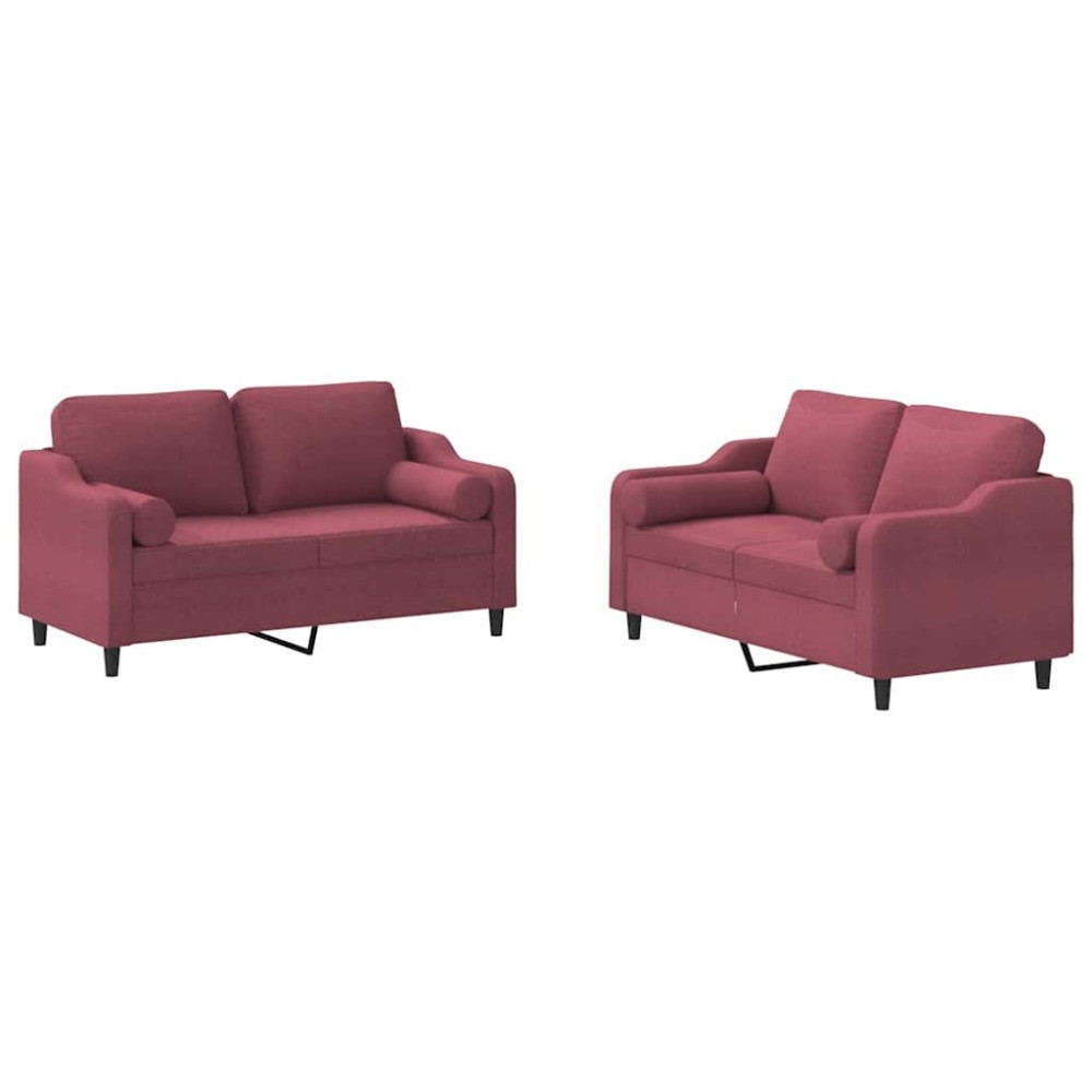 vidaXL Set canapea cu perne, 2 piese, roșu vin, material textil