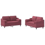 vidaXL Set canapea cu perne, 2 piese, roșu vin, material textil