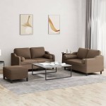 vidaXL Set de canapele cu perne, 3 piese, maro, textil vidaXL Set de canapele cu perne, 3 piese, maro, textil