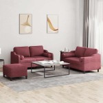 vidaXL Set canapea cu perne, 3 piese, roșu vin, material textil