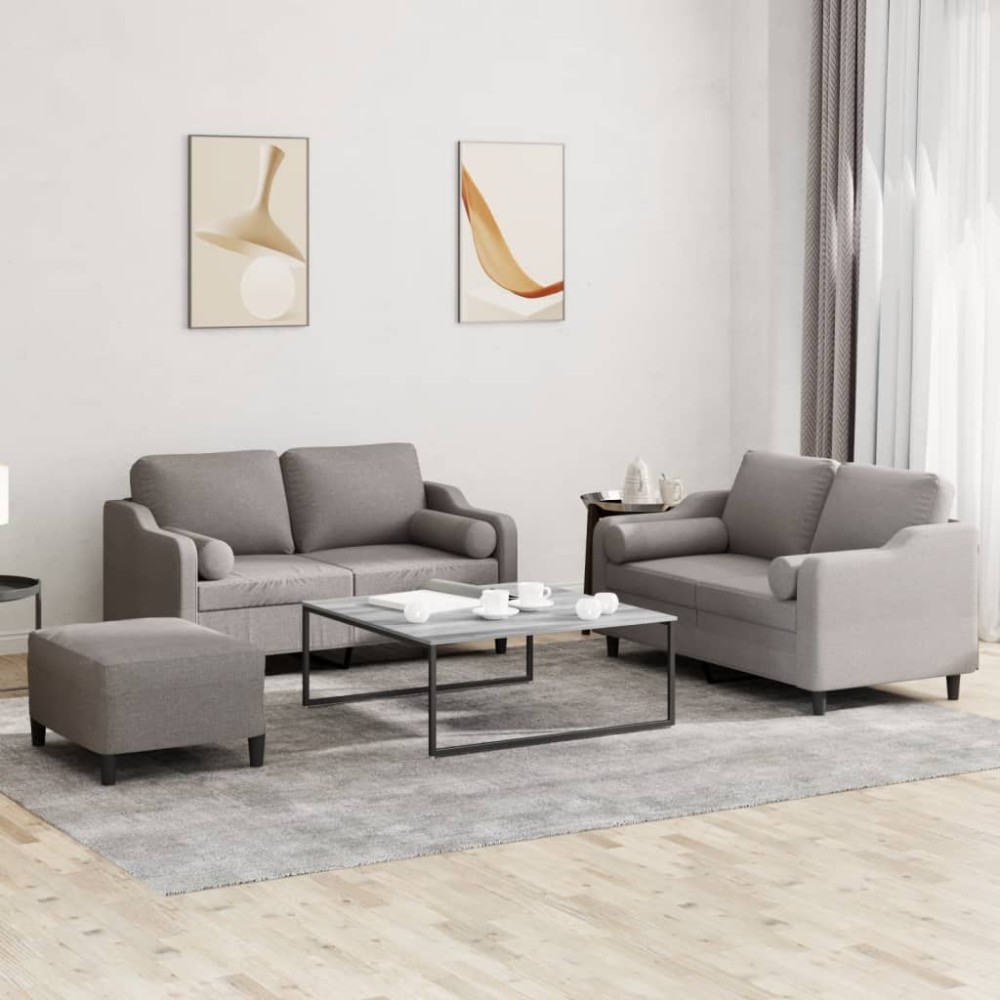 vidaXL Set de canapele cu perne, 3 piese, gri taupe, textil