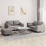 vidaXL Set de canapele cu perne, 3 piese, gri taupe, textil vidaXL Set de canapele cu perne, 3 piese, gri taupe, textil