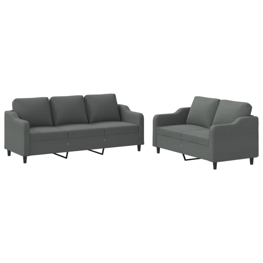 vidaXL Set de canapele cu perne, 2 piese, gri închis, textil