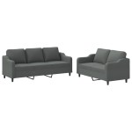 vidaXL Set de canapele cu perne, 2 piese, gri închis, textil
