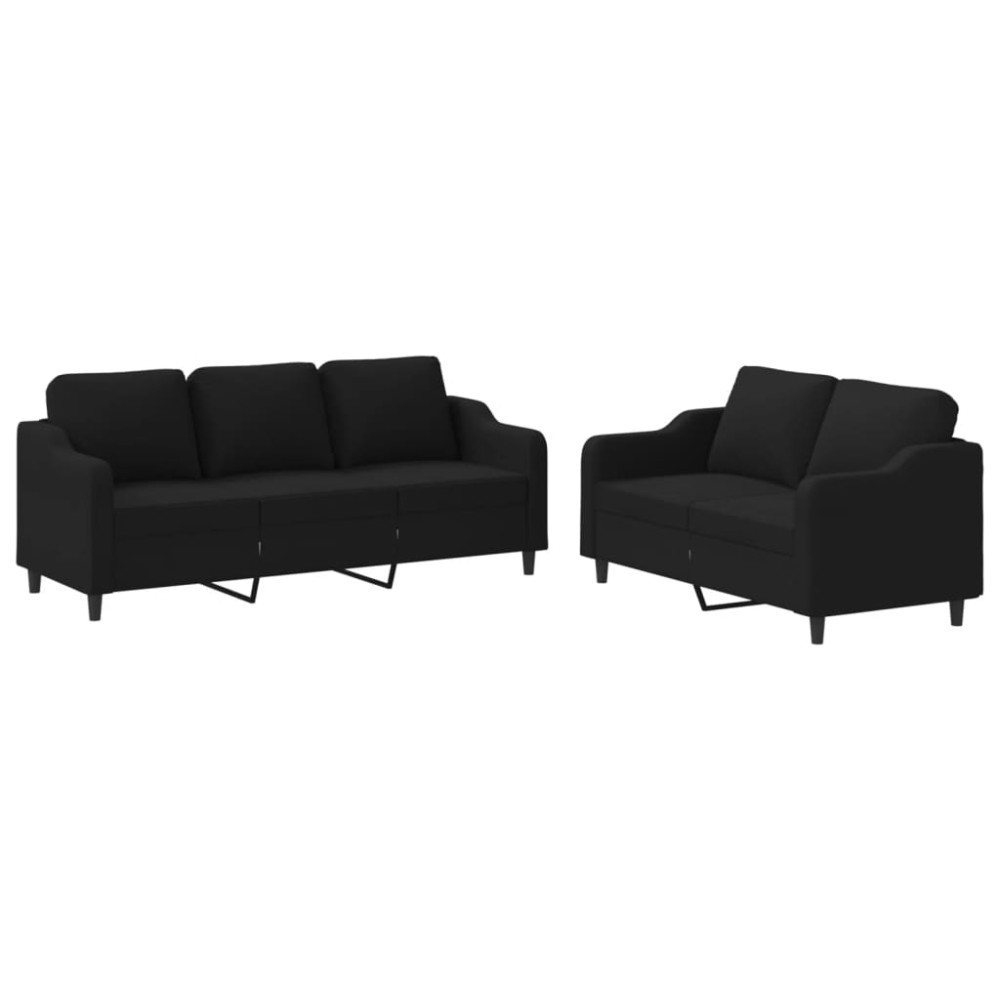 vidaXL Set de canapele cu perne, 2 piese, negru, textil